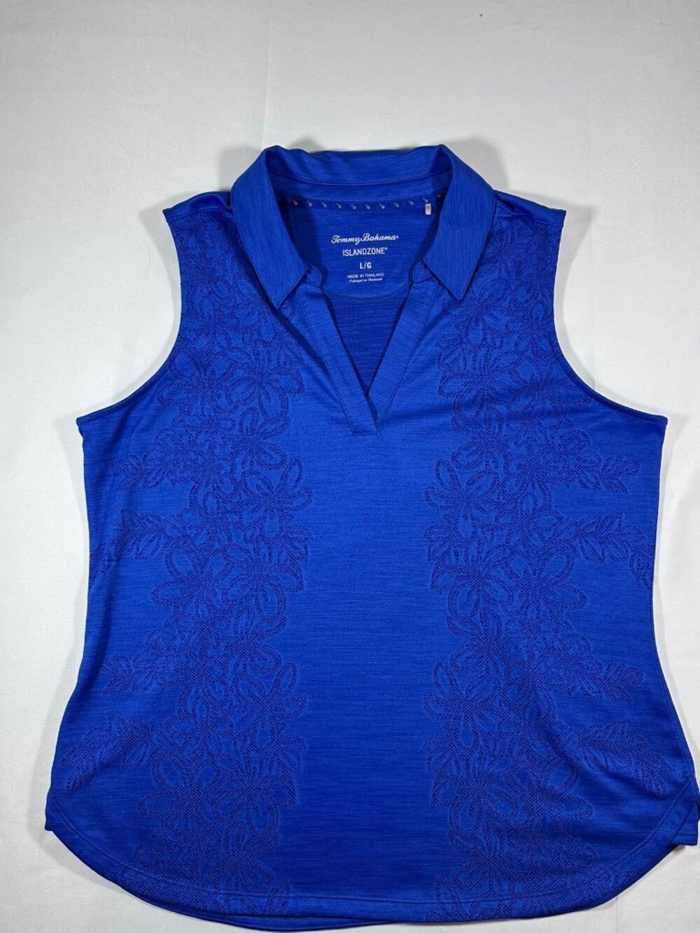 Tommy Bahama IslandZone Blue Floral Embroidered Sleeveless Polo-Size Large